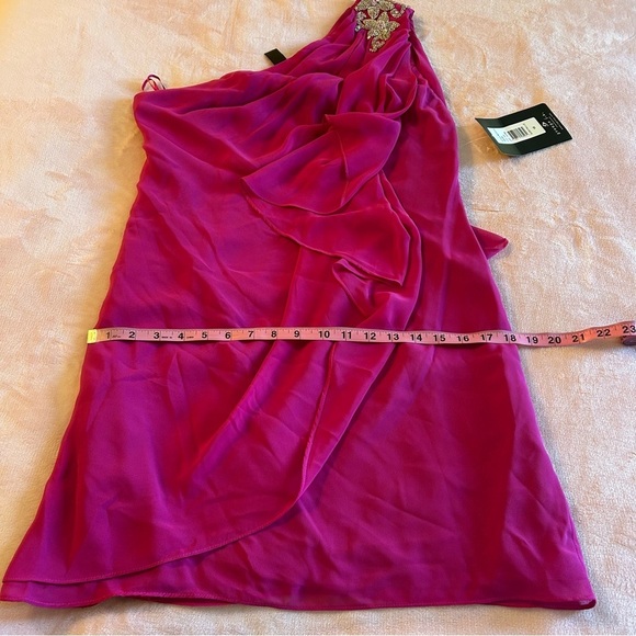 JS Boutique vintage fuchsia chiffon draped one shoulder dress beaded size 10 - Picture 12 of 13